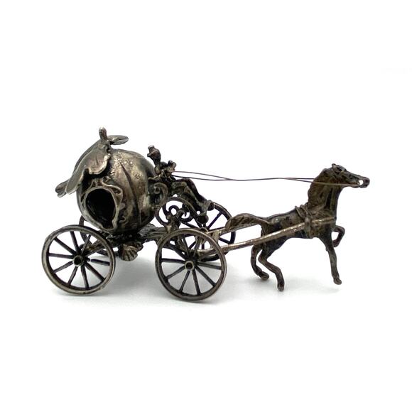 Vintage Sterling Silver Miniature Cinderella's Horse Drawn Pumpkin Carriage 47g - Picture 3 of 11